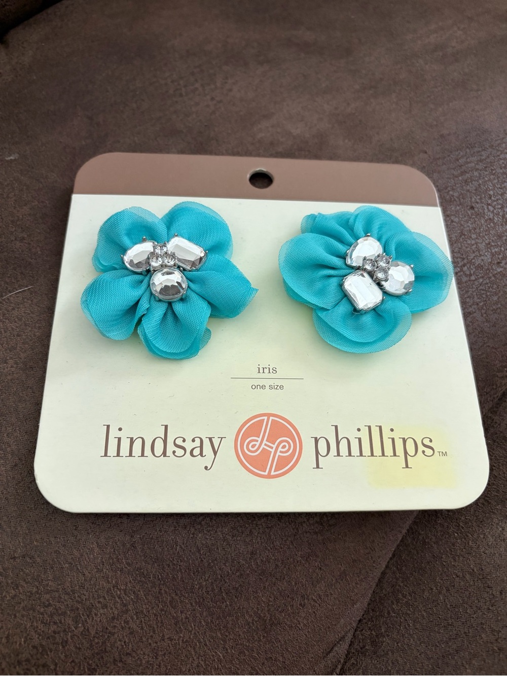 lindsay phillips Turquoise Fabric Flower Hair Clips with Crystal Centers